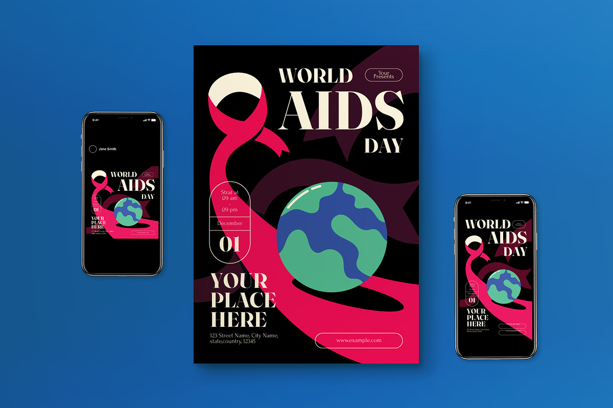 Red Flat World AIDS Day Flyer Set, a Flyer Template by graphicook (Photo 1 of 3)