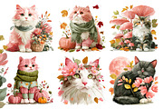 Watercolor Autumn Cat Clipart, a Seasonal Illustration by Daily.Designs (Thumbnail 2 of 5)