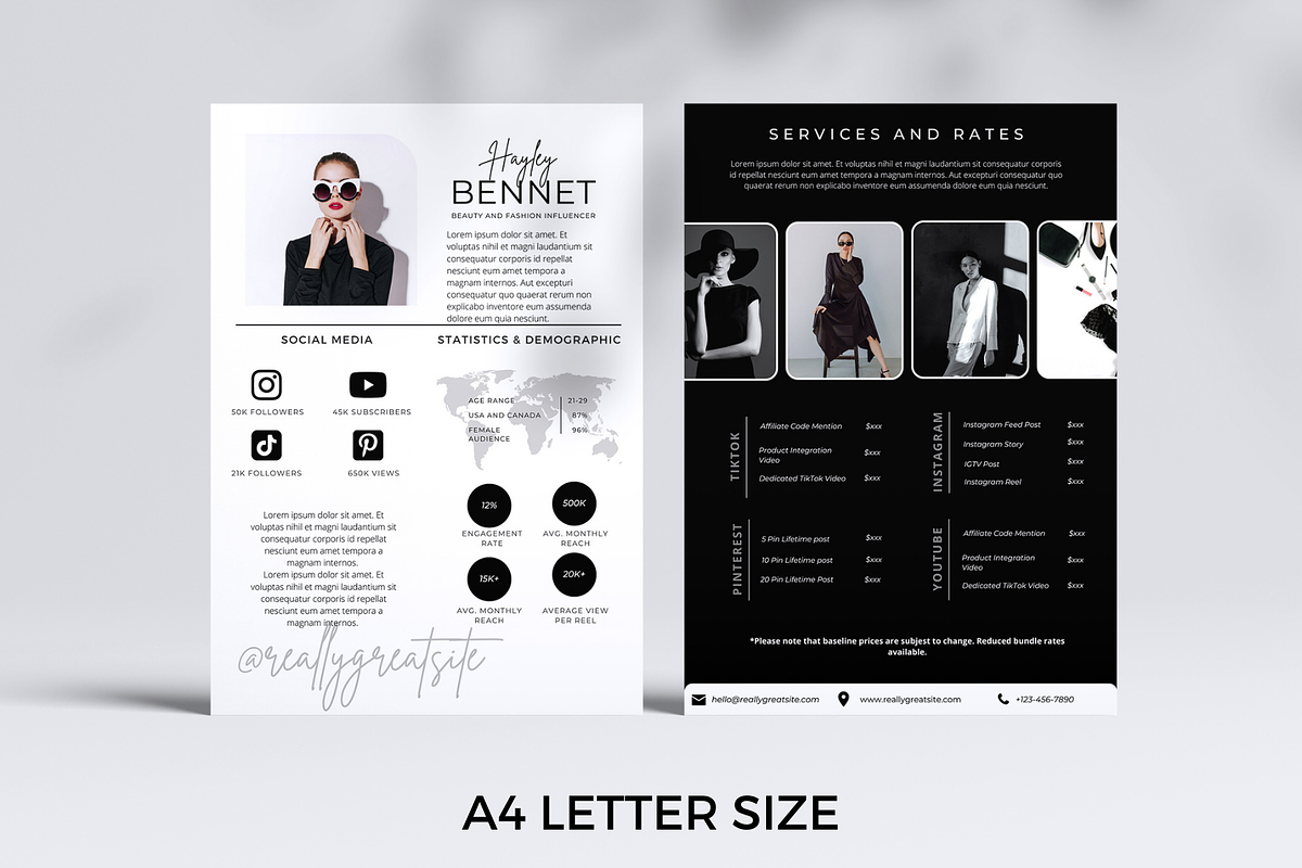 2 Page Media Kit Template - B&W, a Presentation Template by CoCreatorDesigns (Photo 4 of 7)