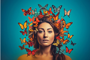 Woman Head Butterflies Love Person