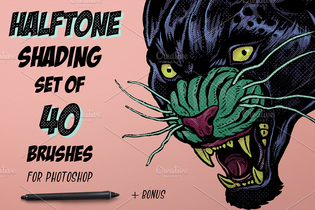 Halftone Brush Pack, a Brush Add-On by ZiziMarket (Photo 1 of 6)