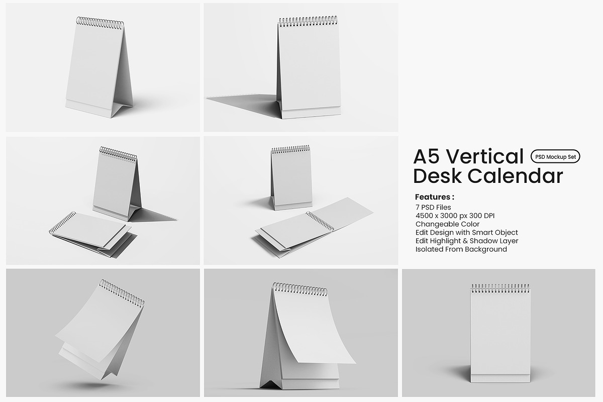A5 Vertical Desk Calendar Mockup Set, a Household Mockup by Remnand Studio (Photo 2 of 10)