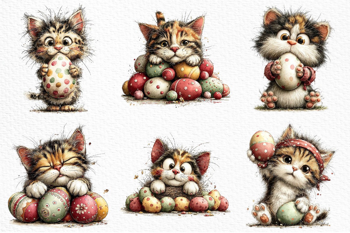 Whimsical Easter Cats Clipart Png, an Illustration by Craft Nest (Photo 9 of 10)