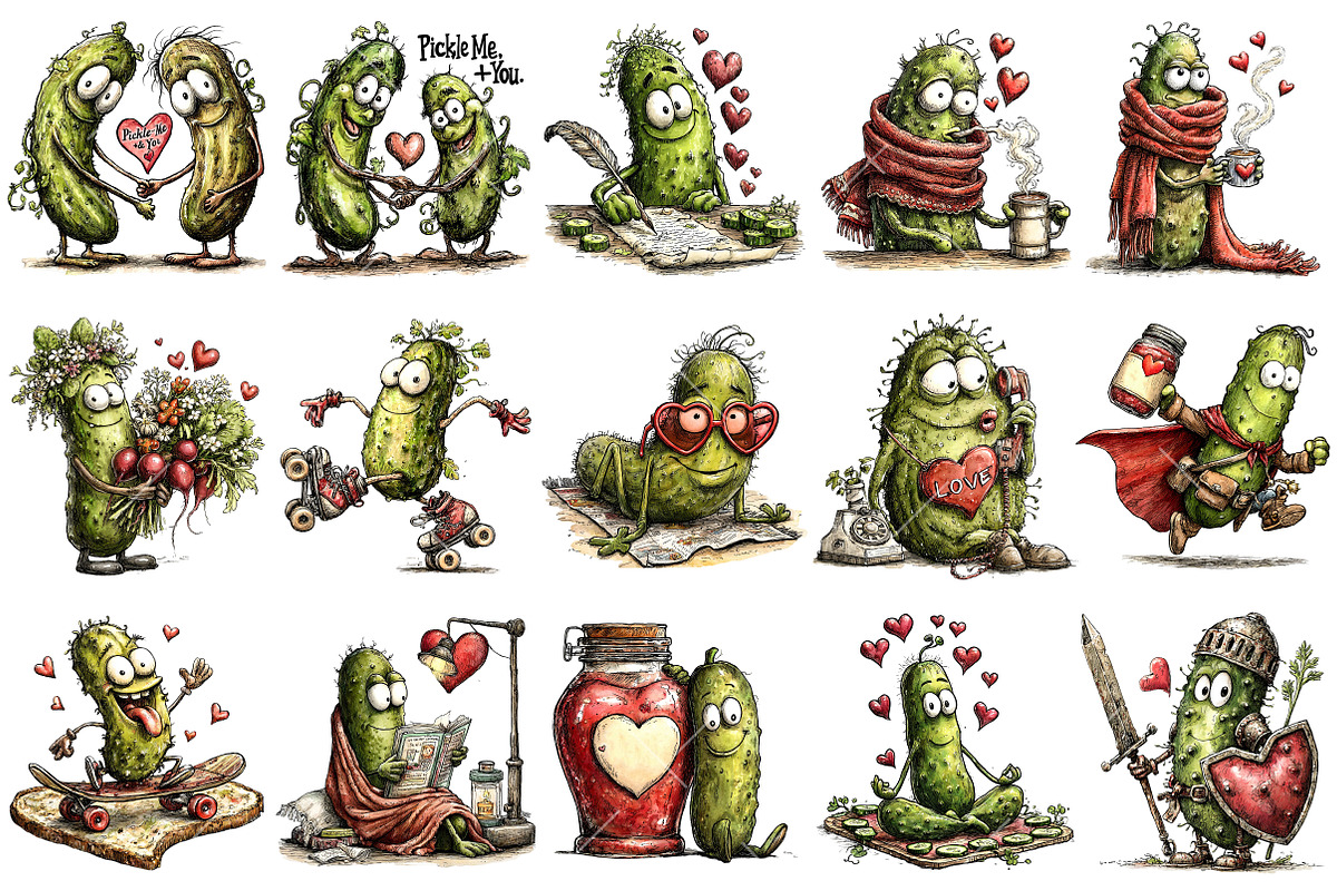 Quirky Valentine's Pickle Clipart, an Illustration by OK Design (Photo 3 of 6)