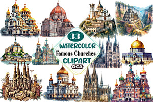 Famous Churches Clipart, an Illustration by DreamCafeArt