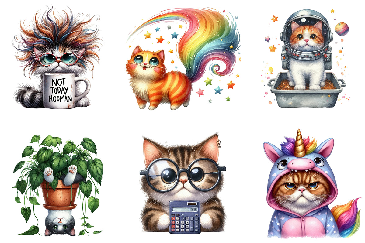 Quirky Crazy Cats Sublimation Clipar, an Illustration by DreamArtGraphic (Photo 3 of 5)