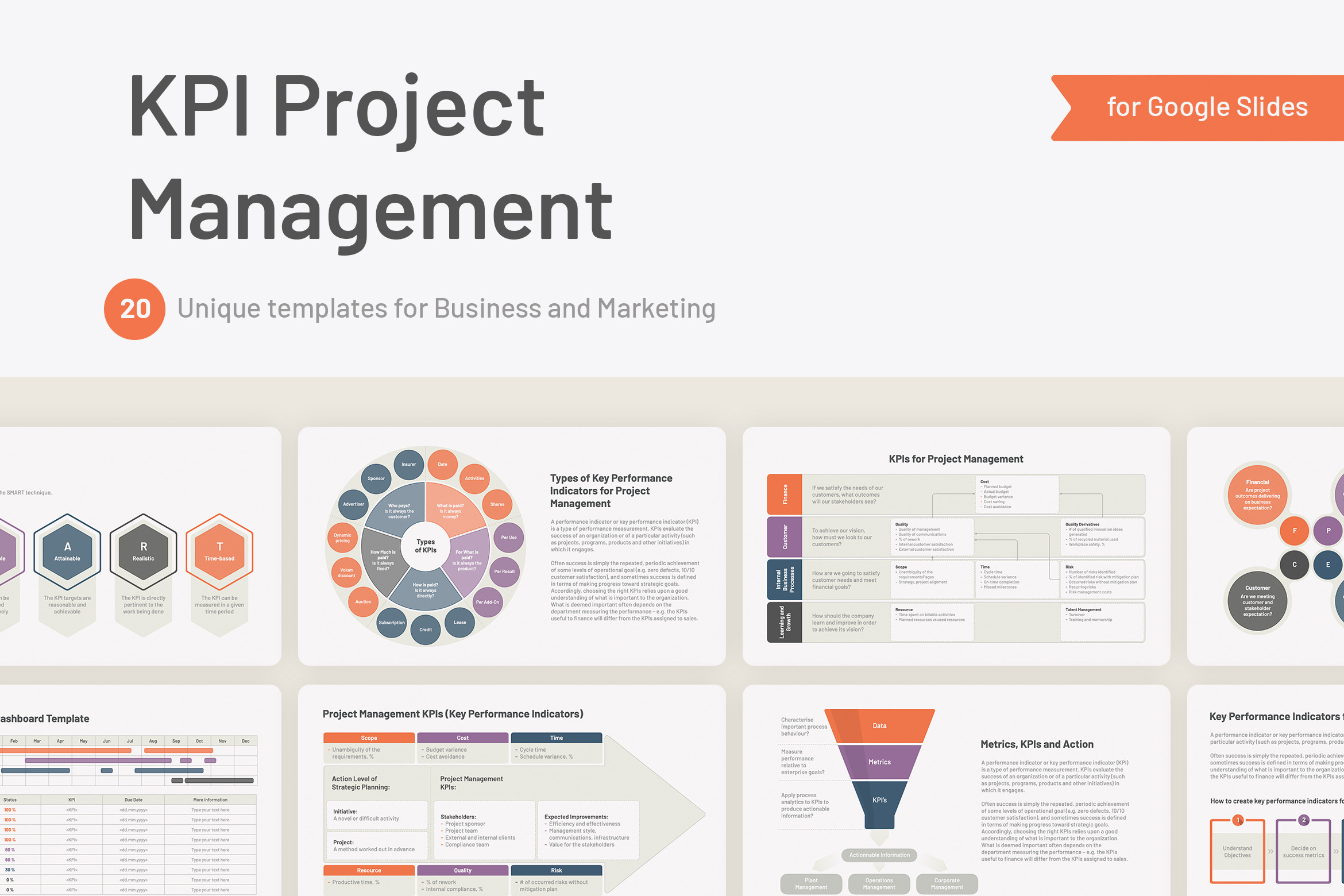 KPI Project Management Templates, Models and Schemes for Google Slides