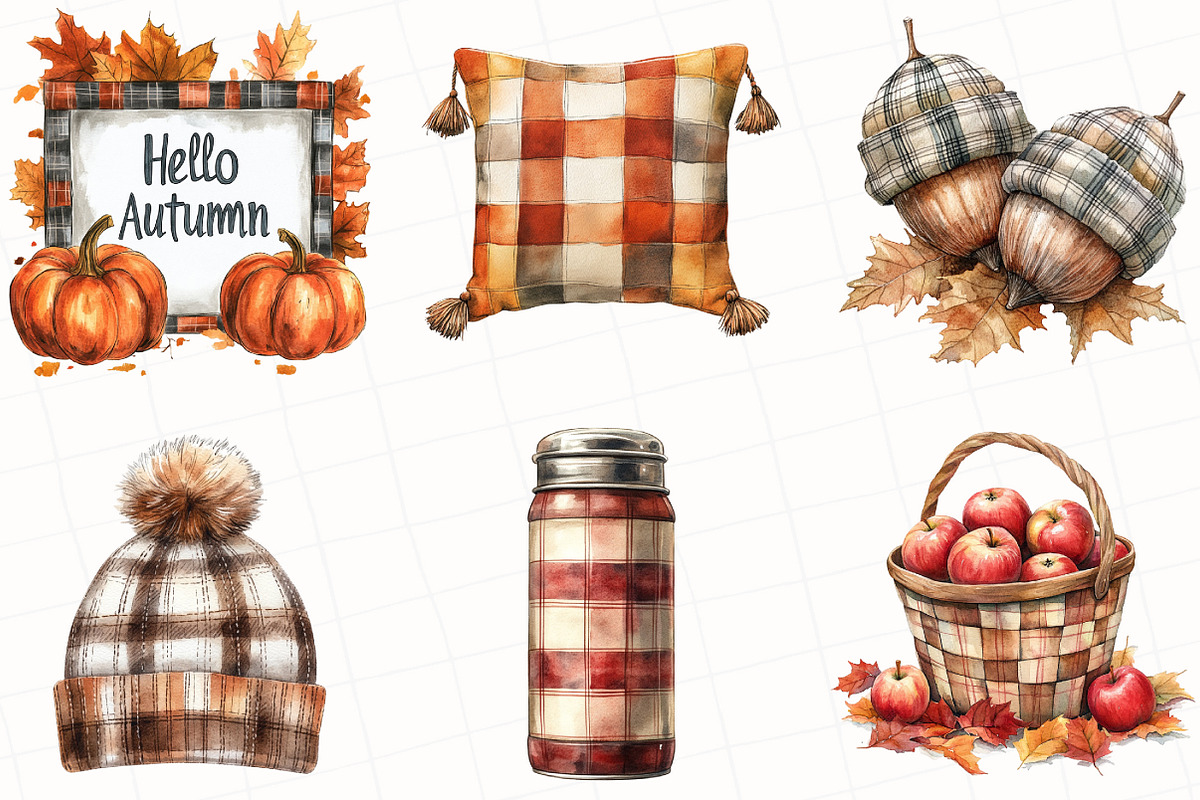 Watercolor Plaid Autumn Clipart, an Illustration by OK Design (Photo 5 of 5)