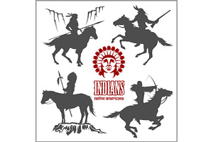 Wild West Silhouettes - Native American Warriors Riding Horses