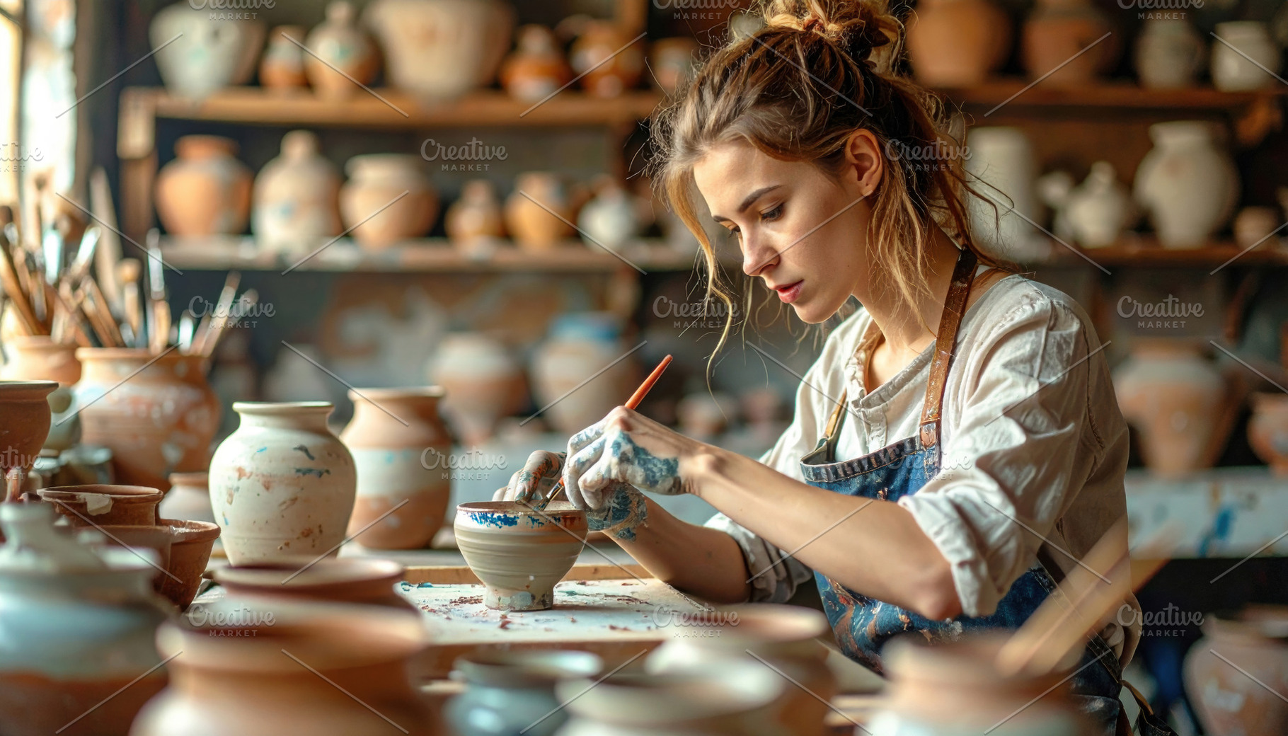 Young Female Potter Painting Ceramic Bowl, an Arts & Entertainment Photo by Davizro's Market