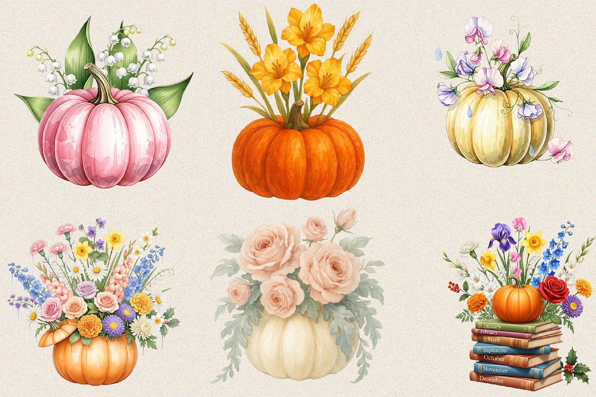 Birth Month Floral Pumpkin Bundle., an Illustration by SVGArt (Photo 8 of 8)