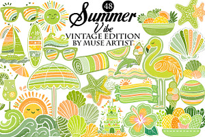 Watercolor Summer Vibe Clipart, an Illustration by DreamArtGraphic
