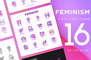 Feminism | 16 Thin Line Icons Set, an Outline Icon by Alex Blogoodf (Thumbnail 1 of 11)