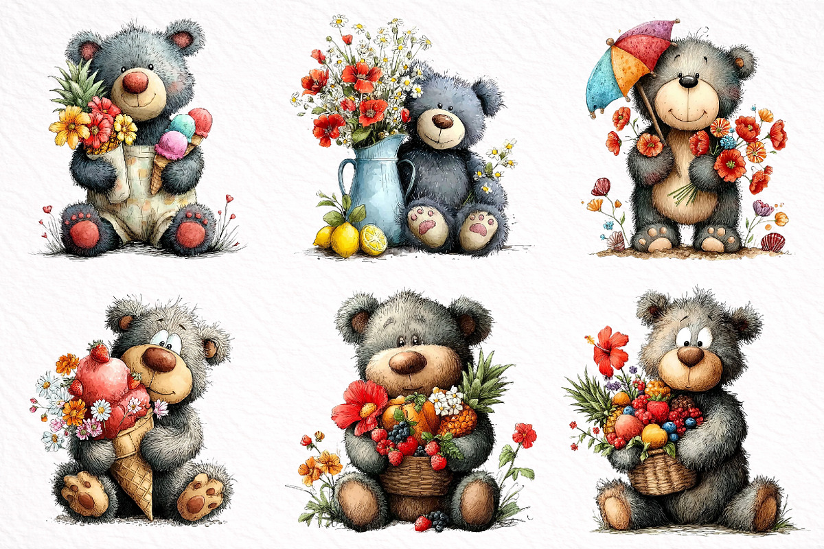 Summer Teddy Bear Clipart, an Illustration by DreamArtGraphic (Photo 4 of 8)