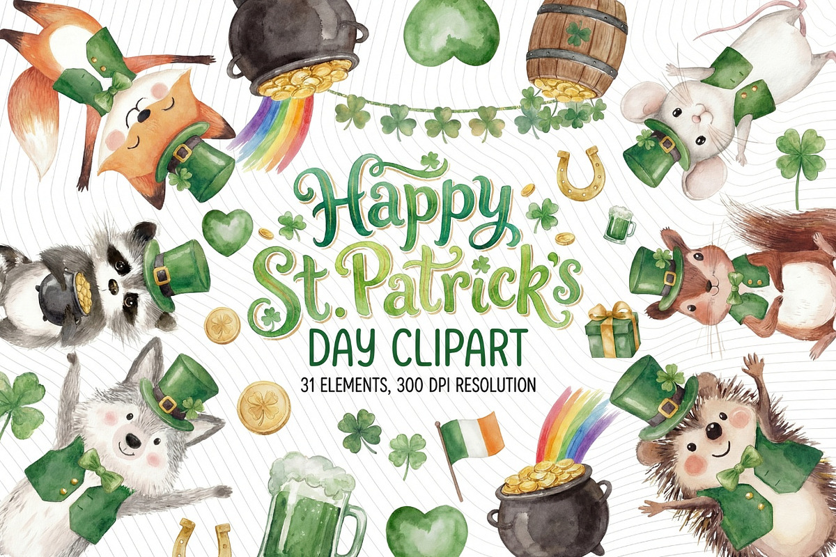 Cute St. Patrick’s Day Animals, an Animal Illustration by PassionPNGcreation (Photo 1 of 7)