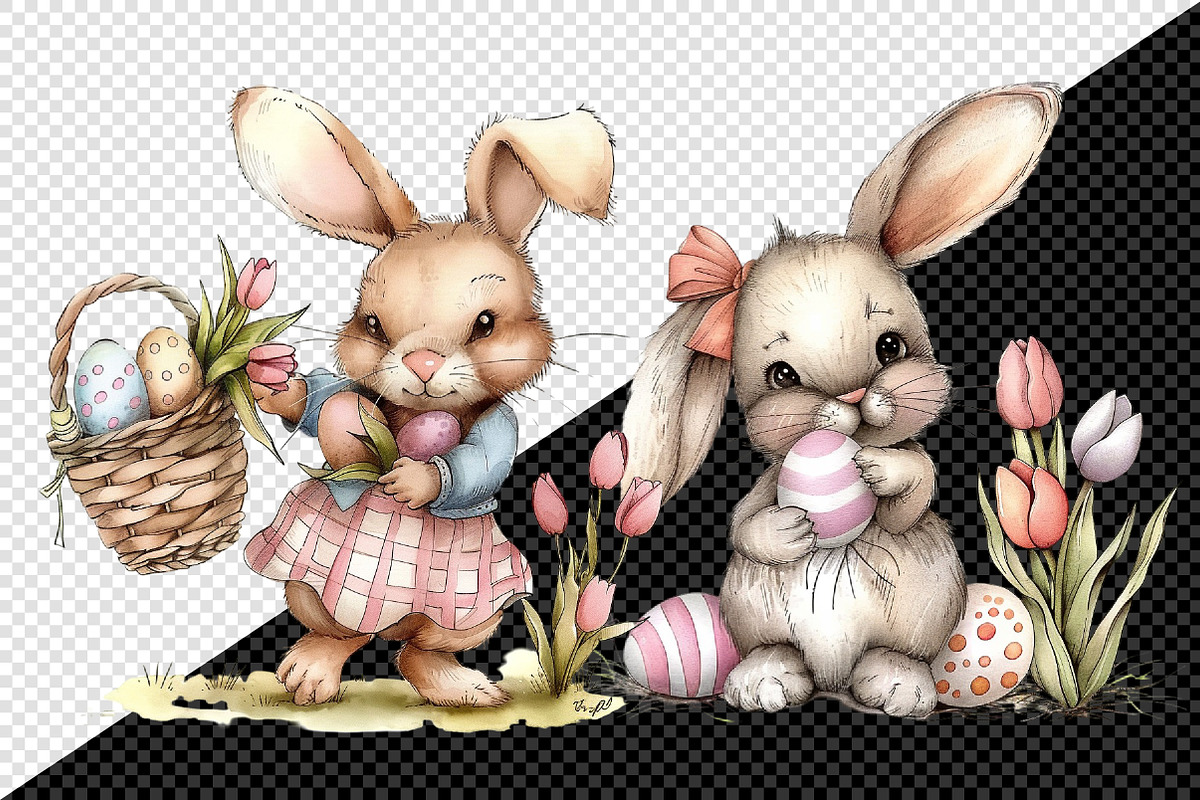 Watercolor Easter Bunny Png Clipart, an Illustration by Creative Art (Photo 6 of 7)