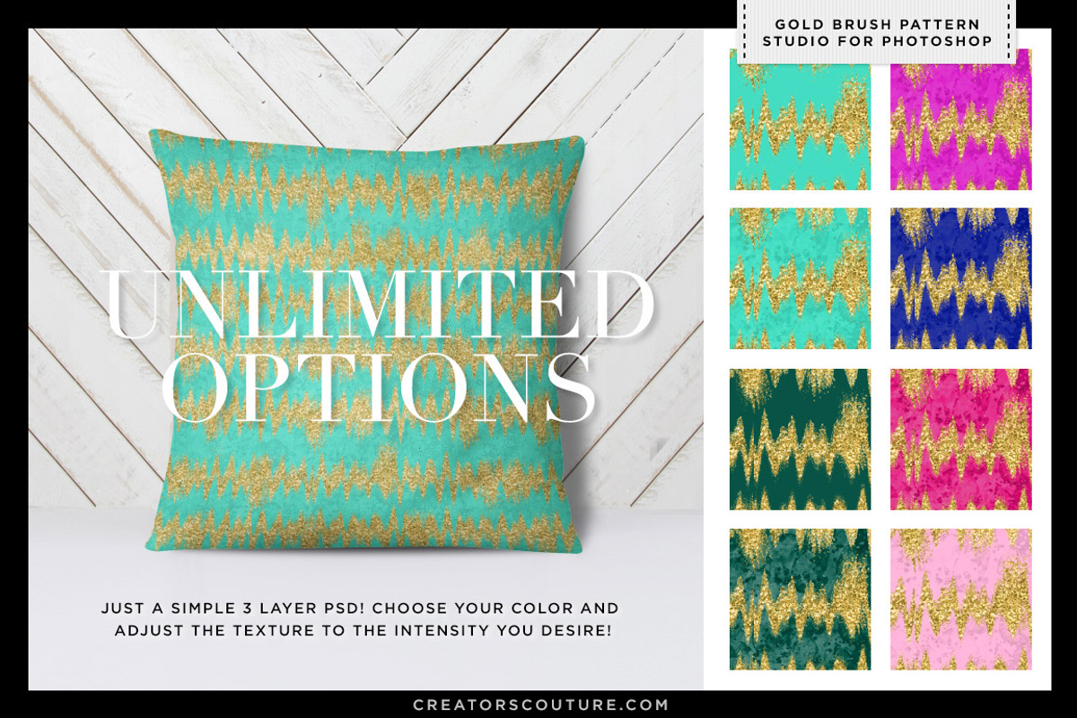 Gold Brush Pattern Studio Photoshop, a Layer Style Add-On by Creators Couture (Photo 2 of 5)