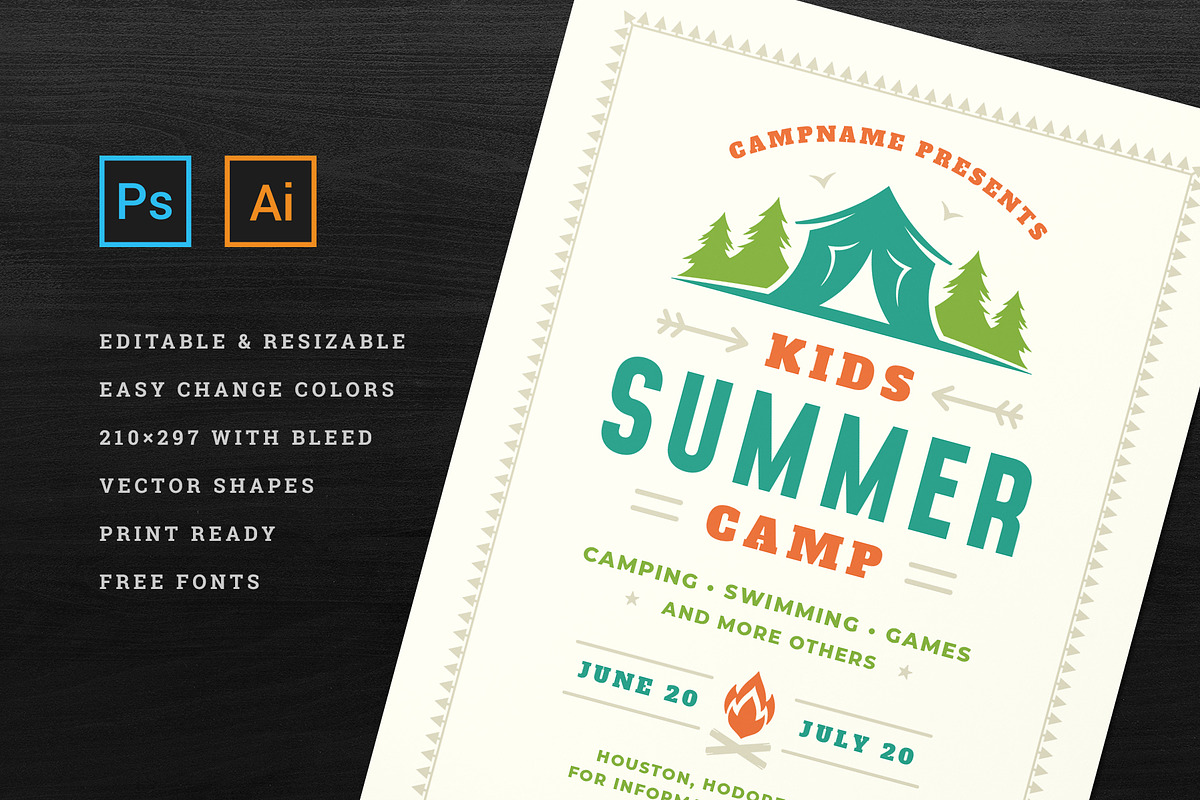 Kids Summer Camp Flyer Template, a Flyer Template by Vasya Kobelev (Photo 3 of 3)