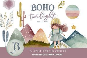 Boho Twilight Mountains Clipart