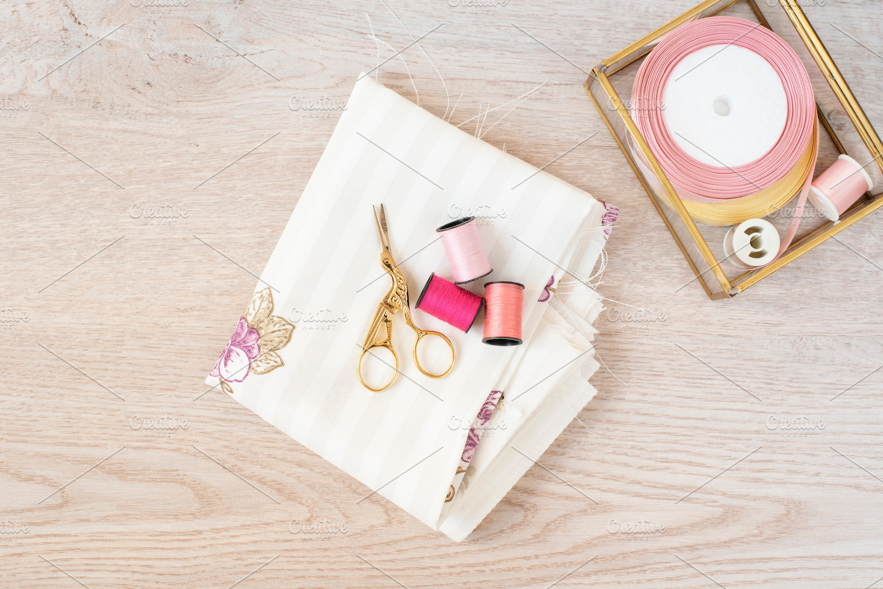 Composition for sewing in pink featuring stock photos, stylish stock photos, an Arts & Entertainment Photo by MONNKA