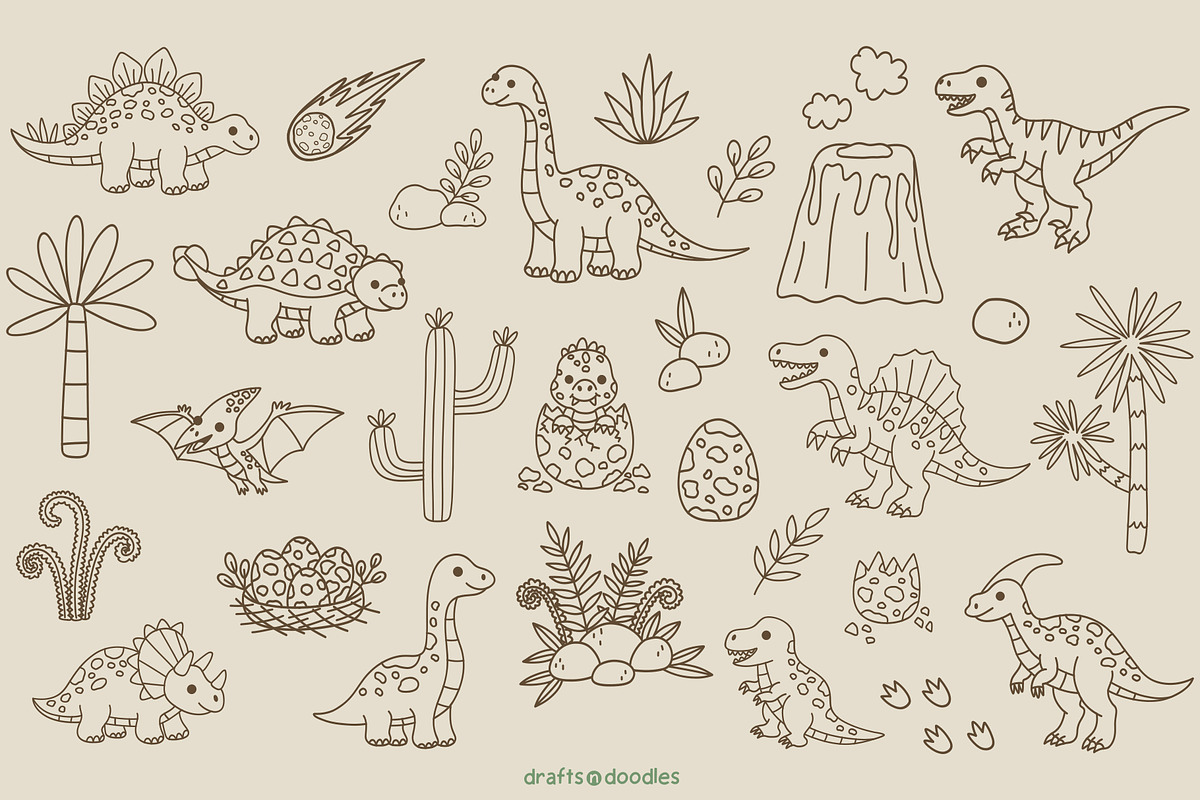 Dinosaur Days Clipart and Patterns, a Pattern Graphic by Drafts n Doodles (Photo 4 of 20)