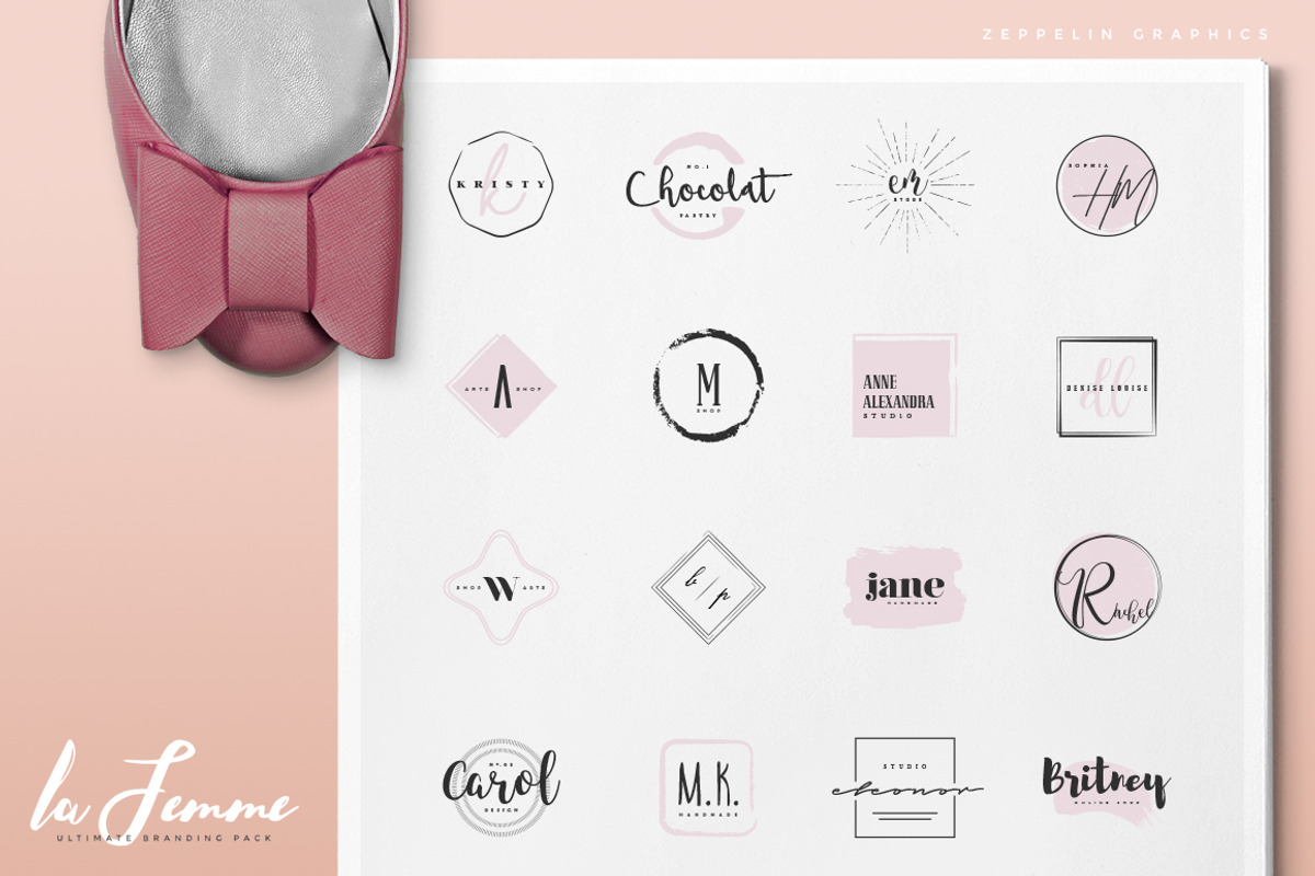 250 Feminine Logos Pack, a Branding & Logo Template by Graphicdome (Photo 6 of 27)