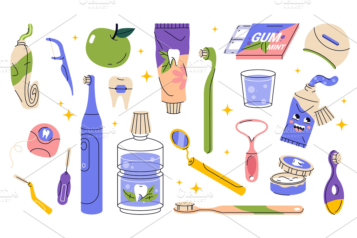 Dental tools or oral care items, an Object Illustration by Elegant Solution