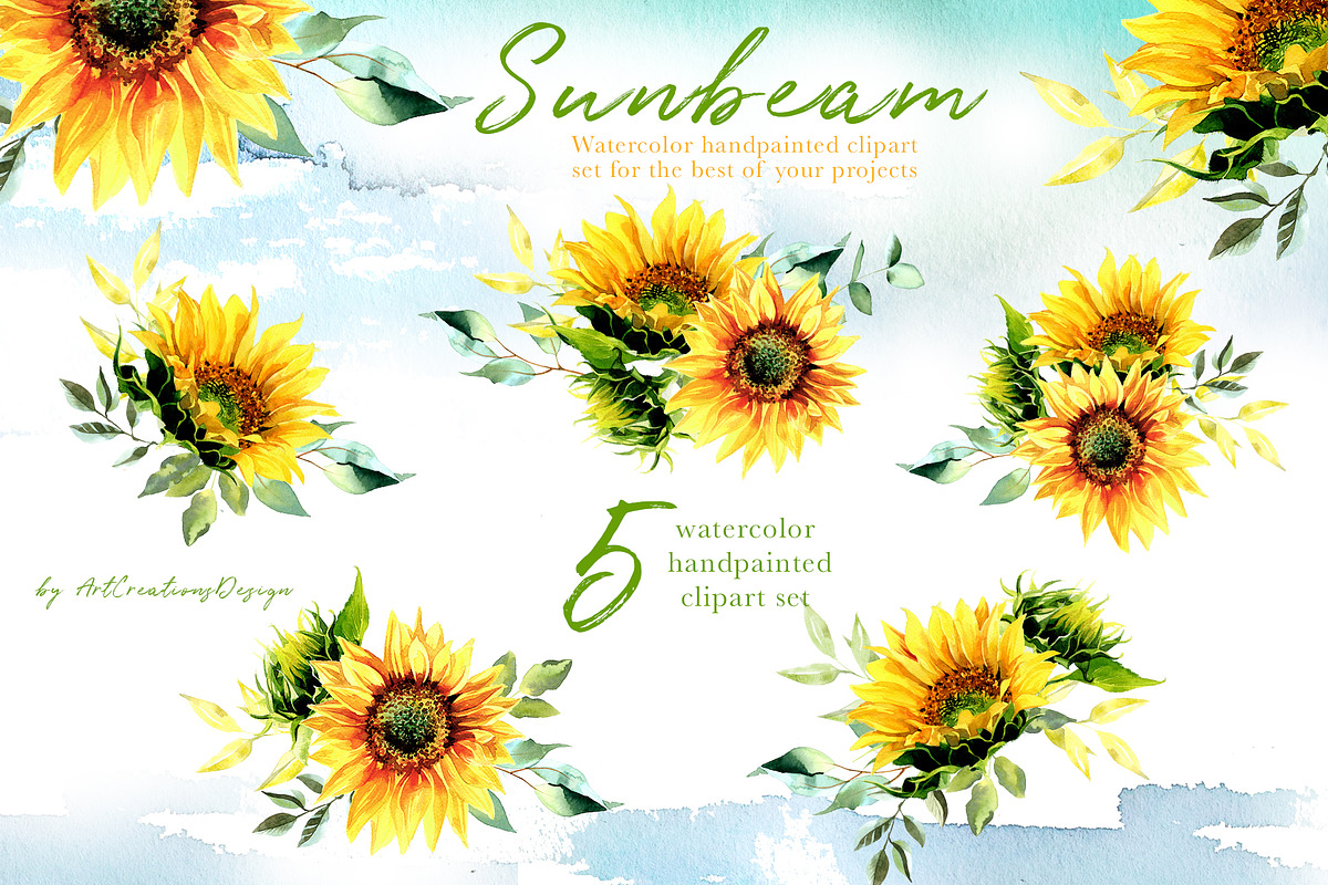 Watercolor Sunbeam Clipart Set, a Seasonal Illustration by ArtCreationsDesign (Photo 3 of 4)