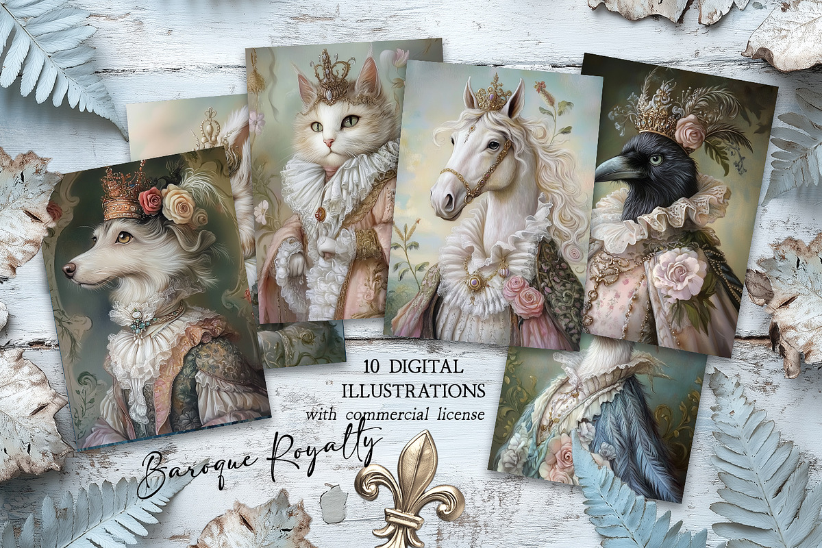 Baroque Royalty Animals Postcards, an Illustration by The Dutch Lady Designs (Photo 1 of 7)