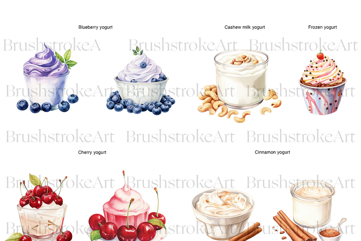 Watercolor Yogurt Clipart, Acai Bowl, a Food Illustration by BrushstrokeArtGB (Photo 5 of 9)