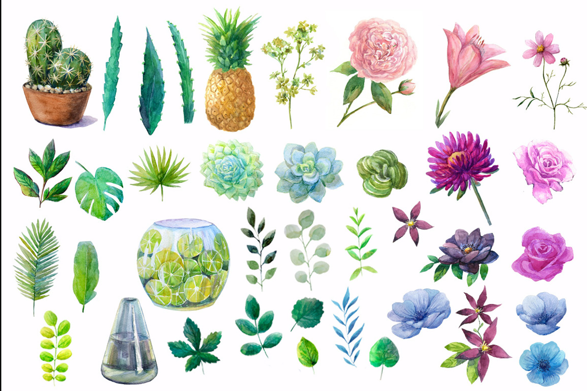 Mexican watercolor flowers.Fiesta., a Texture Illustration by yulia.sukhanova (Photo 5 of 6)