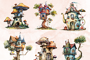 Watercolor Quirky House Clipart, a Decorative Illustration by GiraffeCreative (Thumbnail 6 of 9)