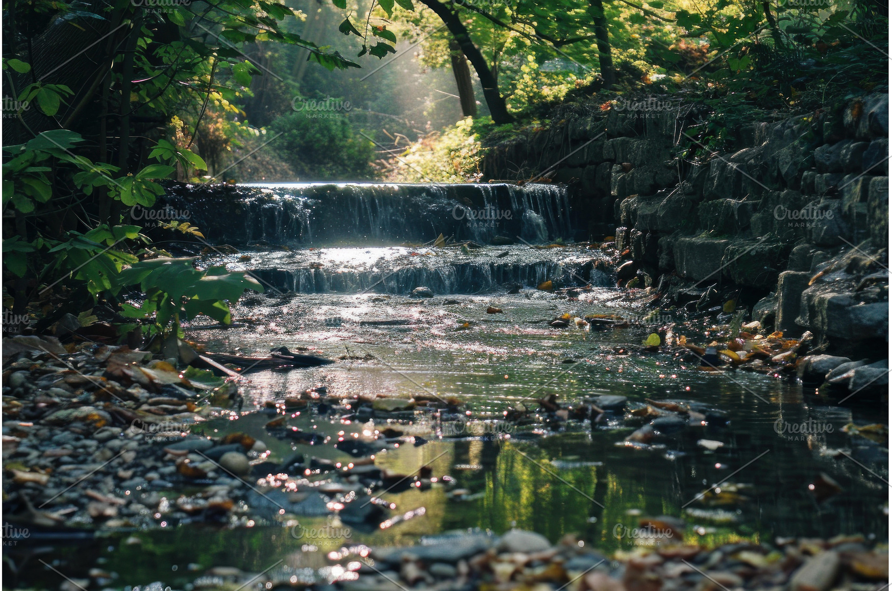 Small waterfall cascading over rocks, a Nature Photo by Ylivdesign