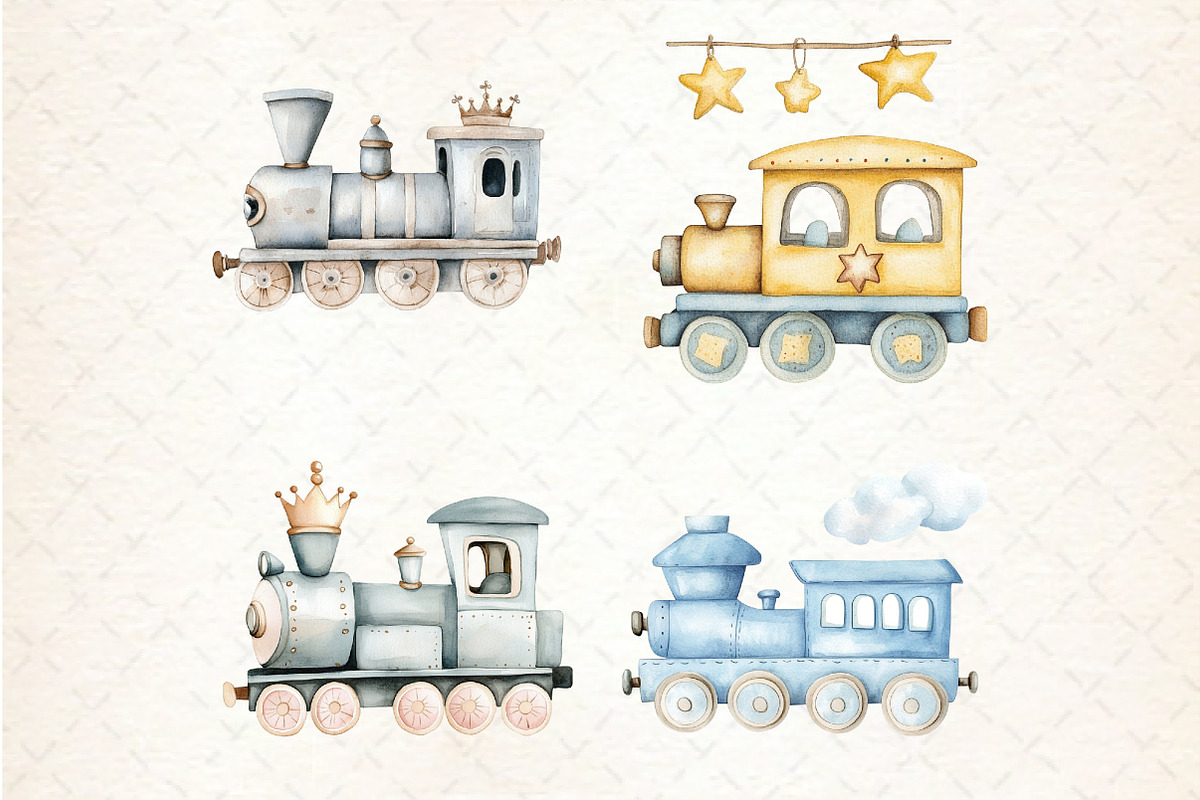 Train Baby Nursery Watercolor Clipar, an Illustration by Rose Art (Photo 2 of 4)