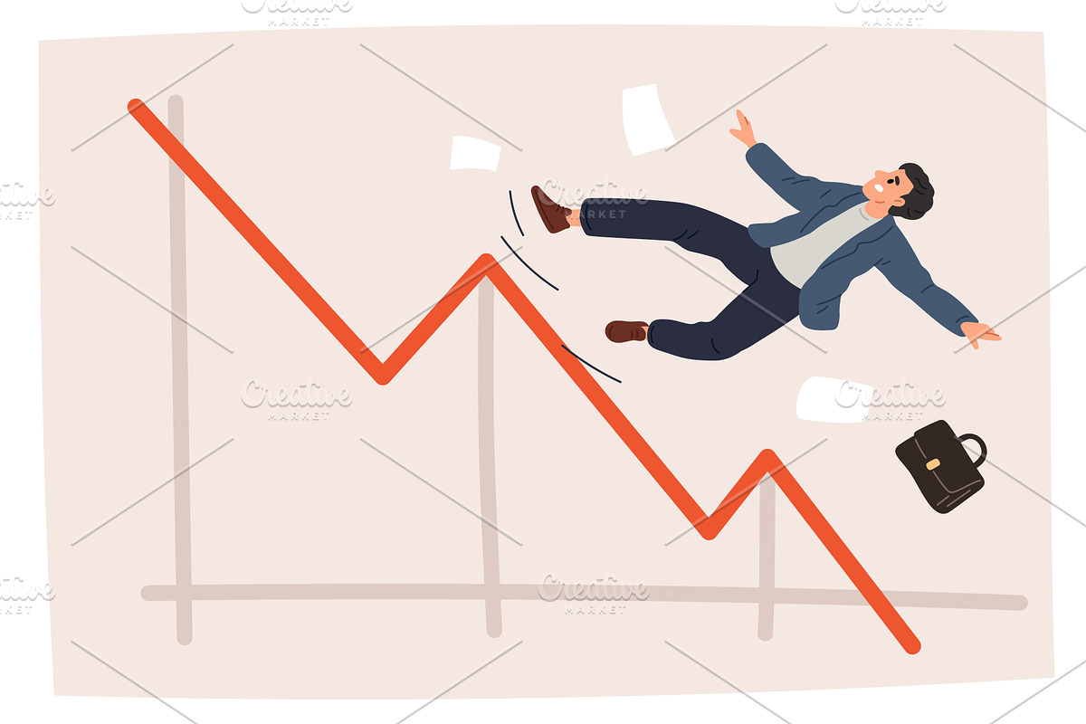 Frightened businessman falls from, a Finance Illustration by Vectorbuum