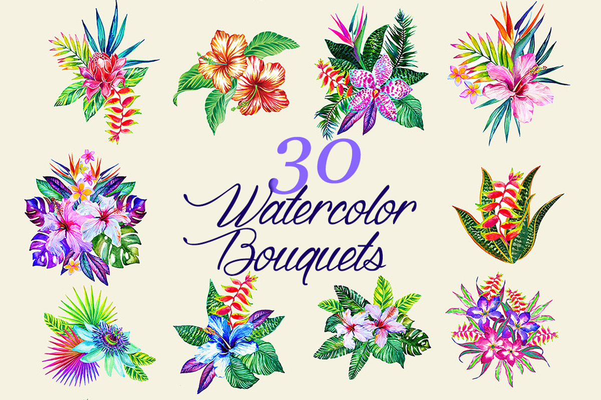 Watercolor Bouquets, a Decorative Illustration by RosaPompelmo (Photo 1 of 2)