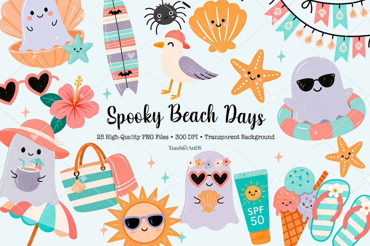 Spooky Beach Days Ghost Clipart, a Seasonal Illustration by TumblerArtDS (Photo 1 of 3)