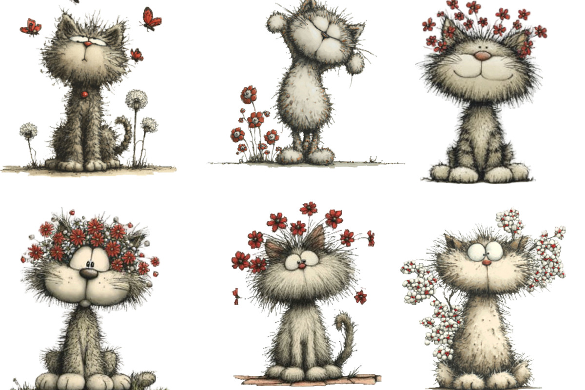 Whimsical Spring Cats Clipart, an Illustration by Designking (Photo 6 of 7)