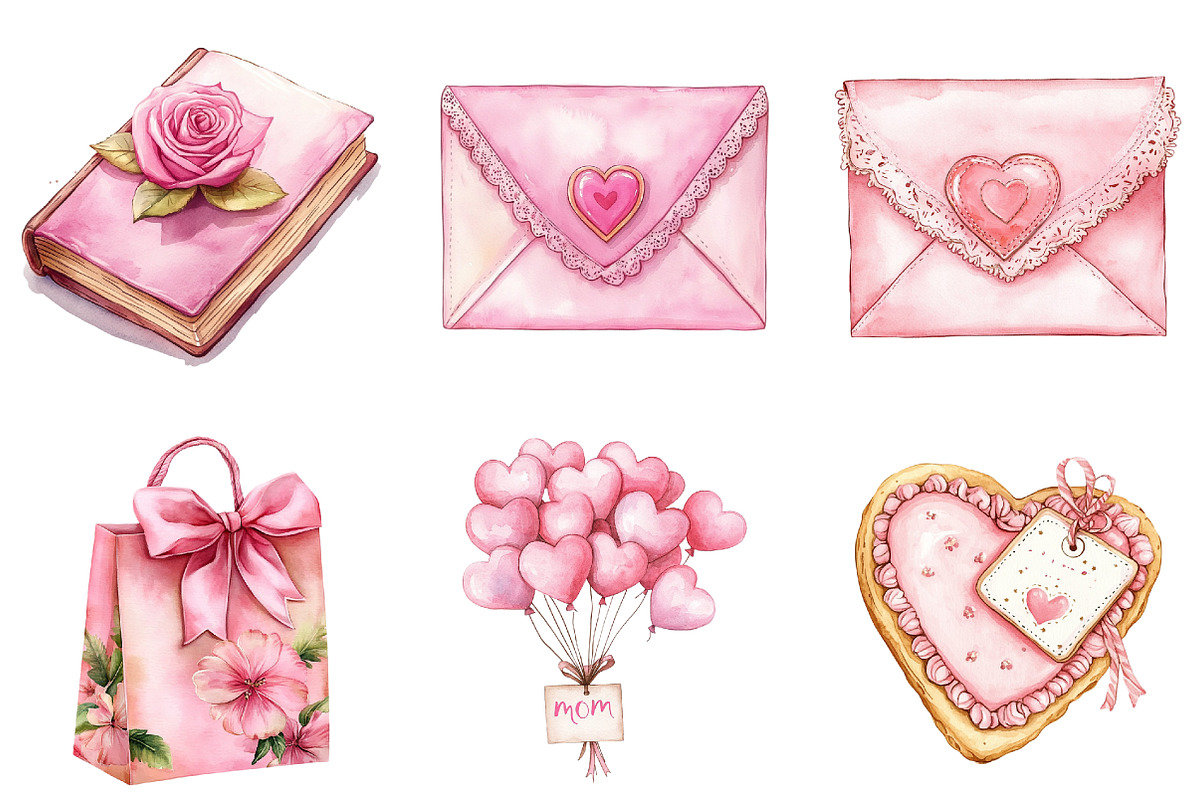 Pink Coquette Mother's Day Clipart, an Illustration by Watercolor design (Photo 5 of 10)