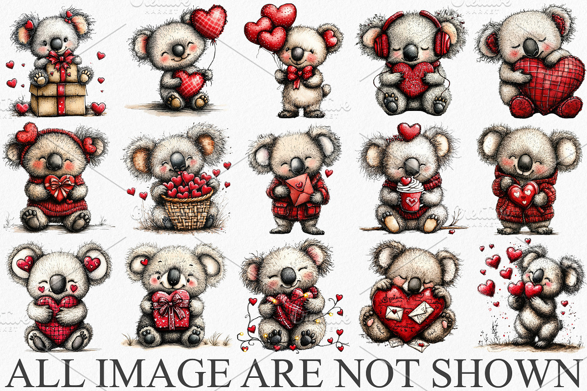 Whimsical Valentine Koala Clipart, an Illustration by Canvas Craft (Photo 3 of 6)