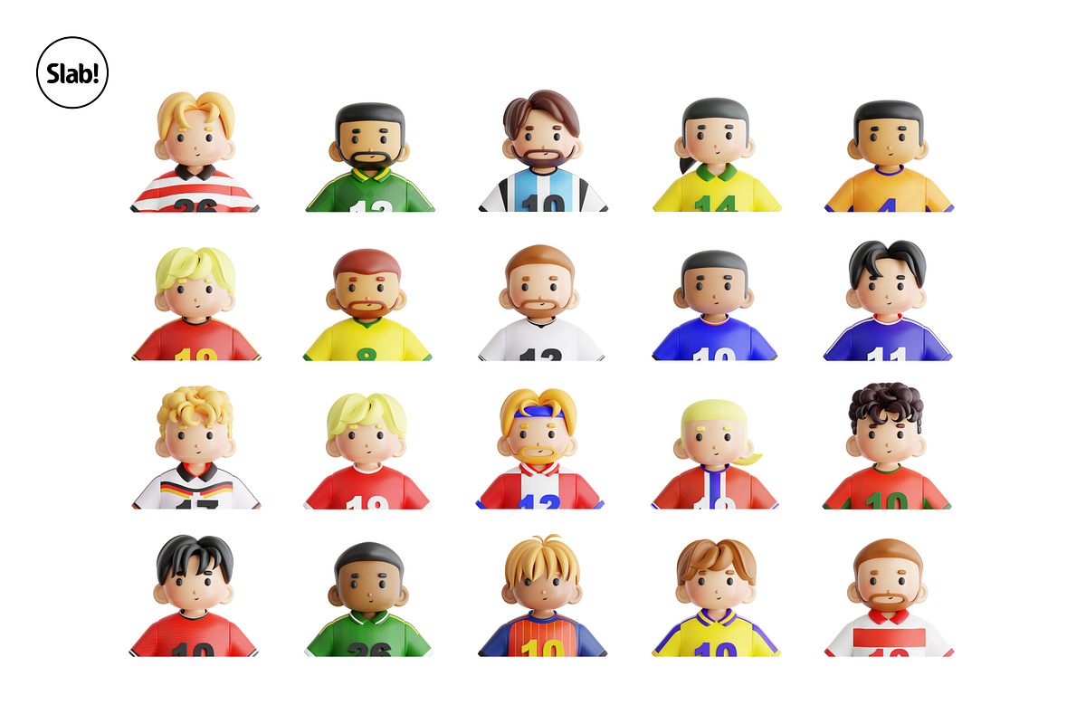 Football Player Avatar 3D Icon Set, a Characters & Person 3D Model by SLAB! Design (Photo 4 of 4)