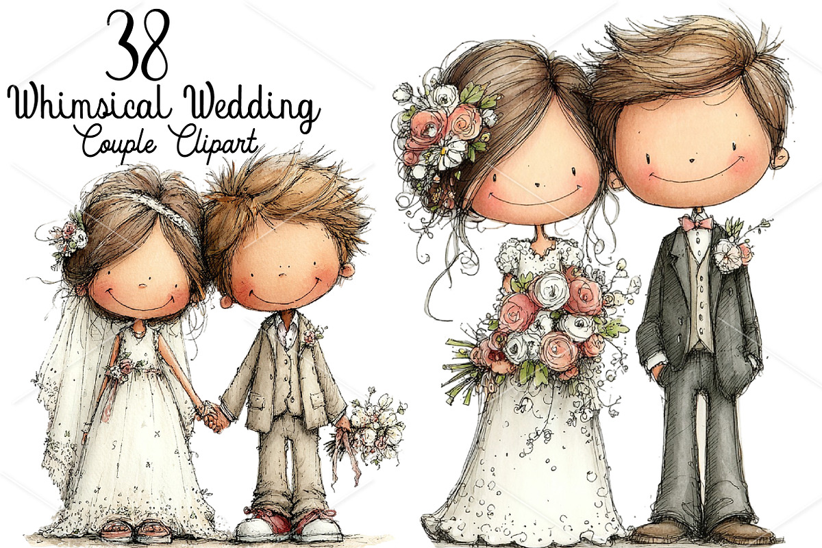 Whimsical Wedding Couple Clipart, a Seasonal Illustration by Canvas Craft (Photo 1 of 4)