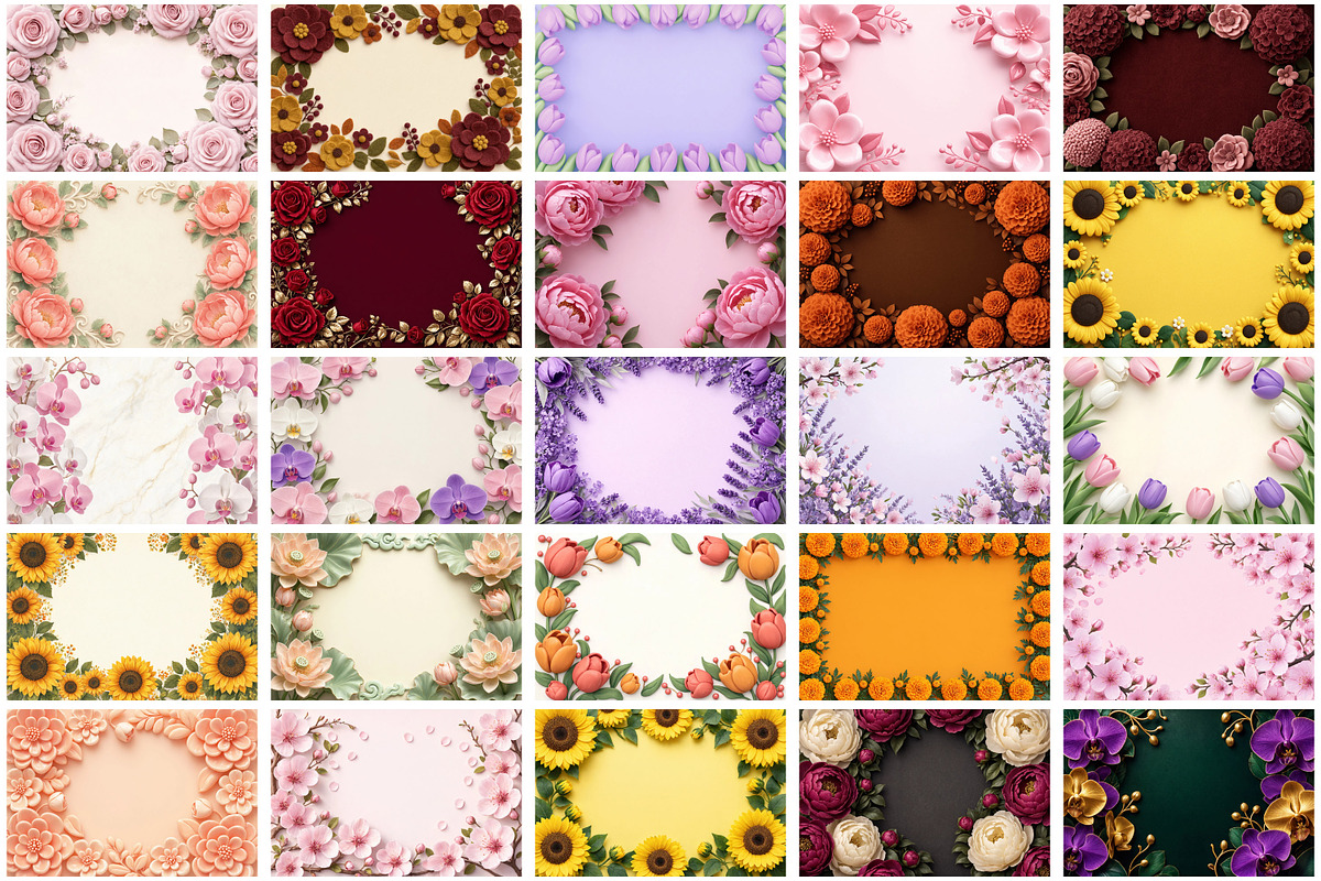 3D Flowers Border Background, a Background Graphic by Forhadx5 (Photo 5 of 9)