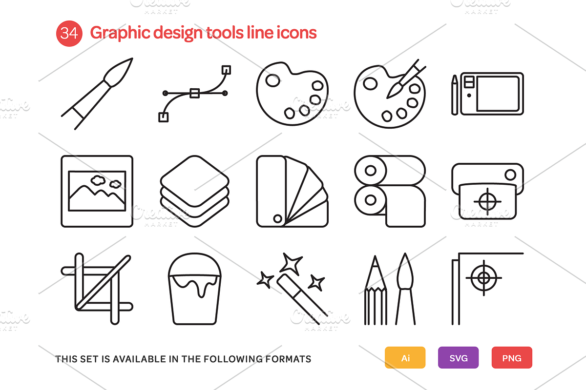 Graphic Design Tools Line Icons Set preview 2
