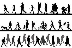 silhouettes of walking people