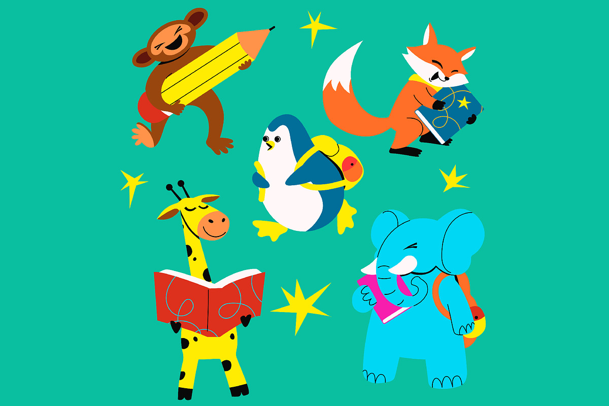 Animal School Theme Illustration, an Animal Illustration by graphicook