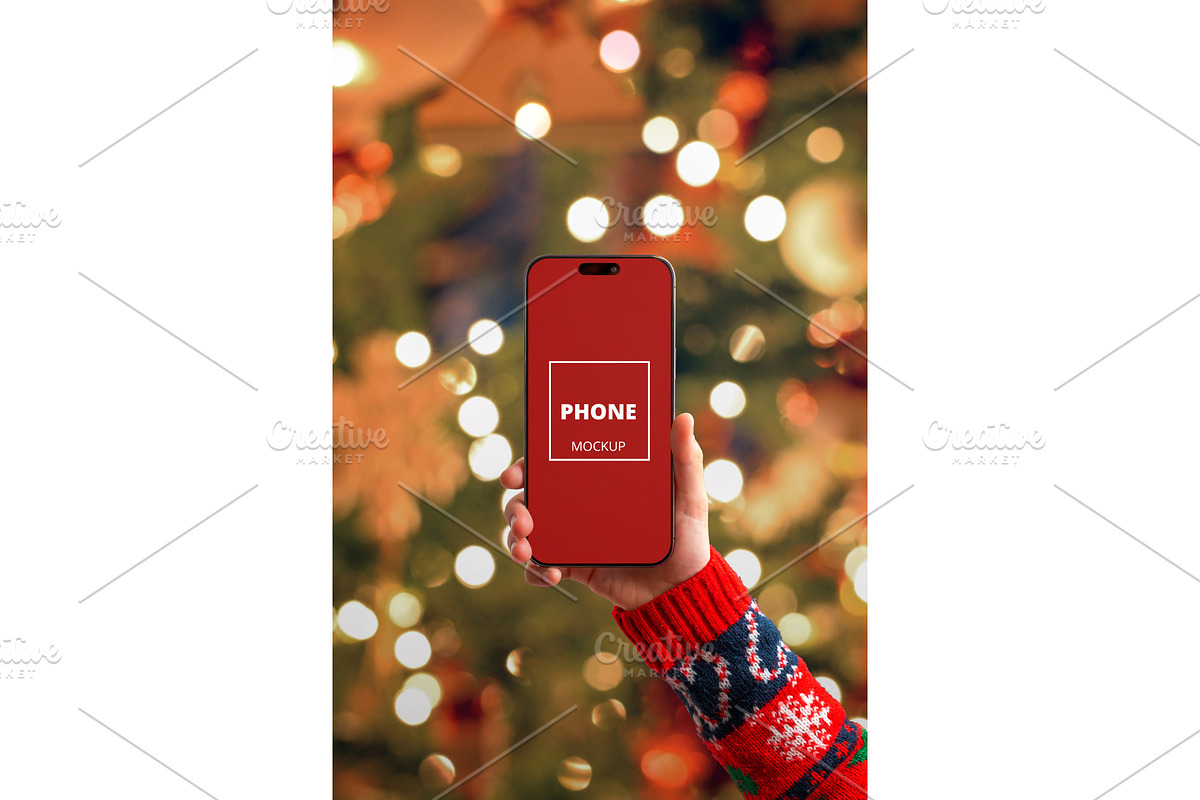 iPhone Christmas Bokeh Mockup, an iPhone Mockup by RSplaneta (Photo 1 of 2)