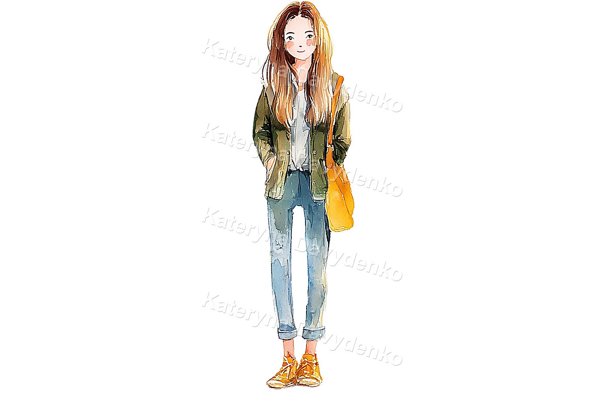 Teen Characters Watercolor PNG Set, a Person Illustration by Bubert Art (Photo 3 of 7)