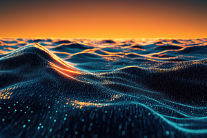 A digital representation of ocean waves with glowing particles, creating a mesm, a Photo by Textures & Backgrounds