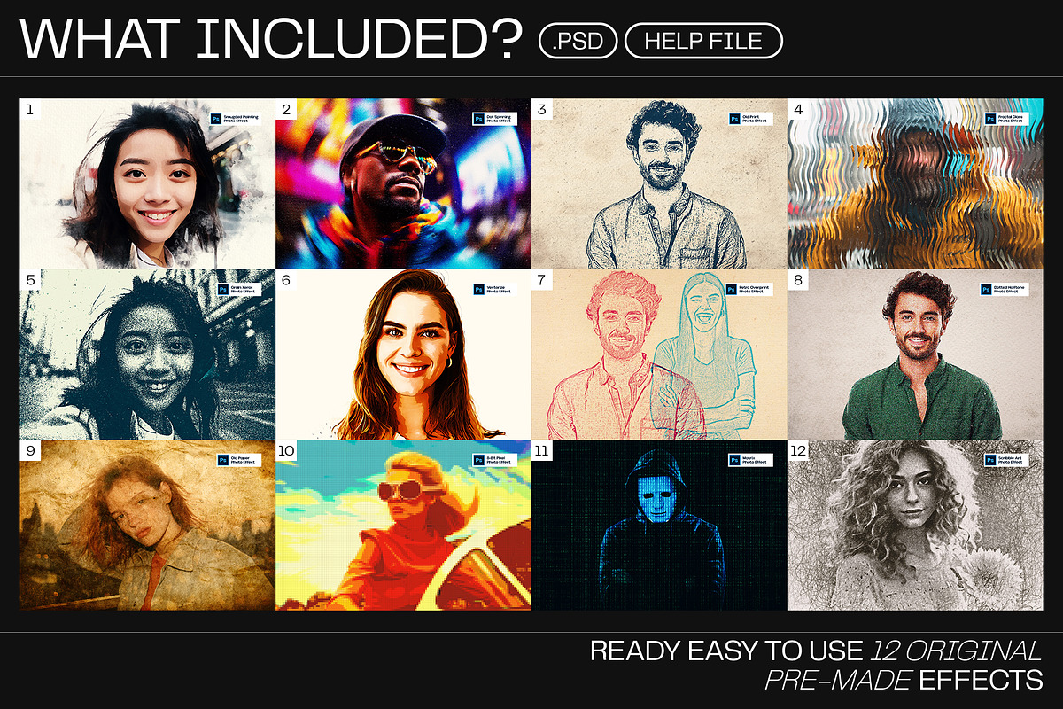 12 Photo Effect Templates, a Layer Style Add-On by iDoodle Studio